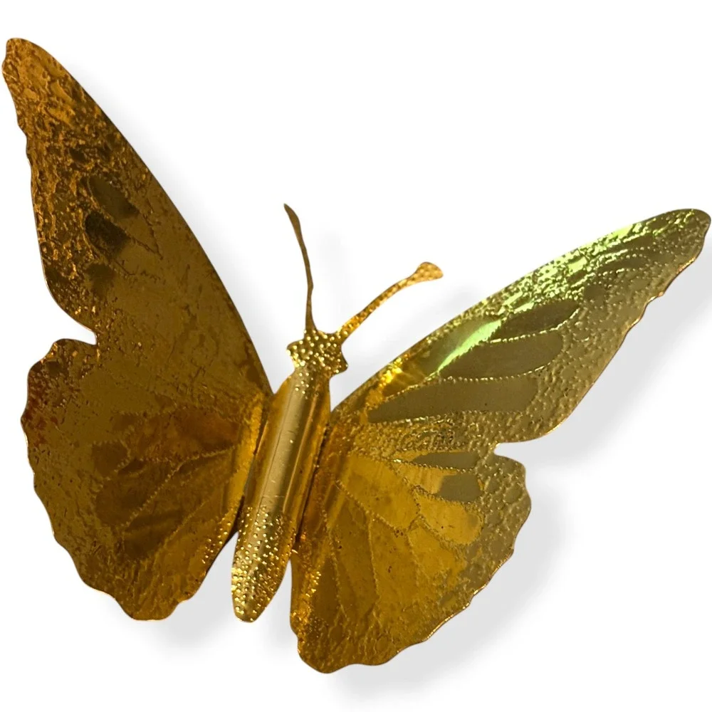 Vintage Gold Metal Butterfly Wall Decor Set of 3 Embossed Textured MCM Style